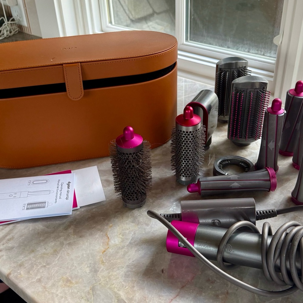 Dyson Air Wrap Hair Styling Set with Pink and Silver Accents-hardly used